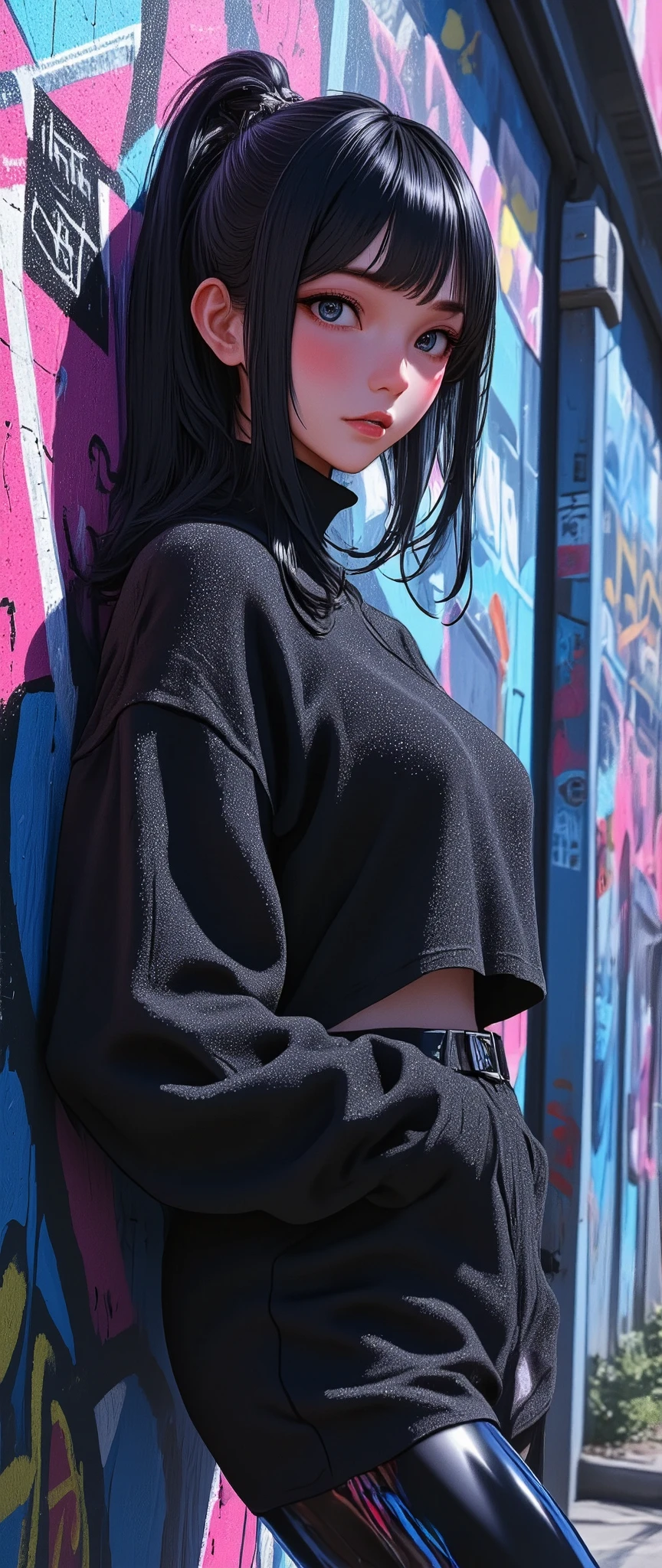    anatomically correct  , plano general,     a full body wool sweater  , ((  Arafada woman leaning against a graffiti wall,  pose casually , leaning against the wall, attractive pose,  tight outfit , 2 model fe  , leaning against the wall, Very cool pose, pose sexy, cindy avelino, Shooting pose, Instagram Template,   Slim waist and wide hips  ,   Anna Nikonova aka Newmilky  , photo of a slim model  , chiaroscuro,  depth of field , GTA V   :1.5)), Style Ross Tran, realistic art style,  In the style of Ross Tran , Ross Tran.    Scenic background    ,     beautiful digital artwork    , lois van rossdraws, realistic art style,    impressive digital illustration   , ross drawings 1   . 0,    impressive art style   ,      Leia Organa from Star Wars        ,quality\(8K,   Extremely detailed CG unit wallpaper   ,    High resolution, top-quality, top-quality real texture skin,    hyperrealistic,   increase resolution  , RAW photos, best quality,   altamente detallado , The wallpaper    ,    Golden Ratio   ,      high saturation realism     ,      vibrant colors      ,     'dramatic lighting'    ,     persuasive storytelling    ,     atmospheric scenery    , Captivating images,     intricate details   , strong emotions, dream world\).landscape, U   High definition   , Retina,   masterpiece  , necessary,    anatomically correct  ,  old school,    super detail   , High details,  high quality ,  Winner Award    , best quality, highres, 1080P,    High definition   , 16K