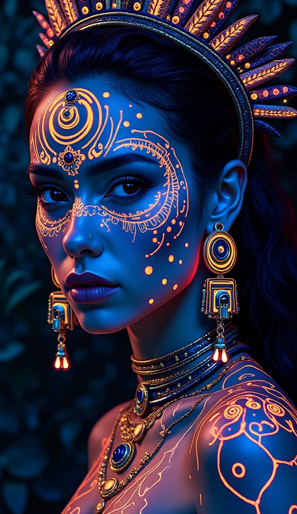 32k, total nude full body view from head to toe of black skin asian young skinny woman, ((without clothes, black skin, absolutely nude, small boobs)), very beautiful tribal raccoon sexy skinny young 20 yo woman with excessive intricately detailed vivdly colorful facepaint bodypaint makeup, stunning radiant teal eyes, gorgeous white hair with pink highlights, magical night sky background, (total nude) full length body shot, trending on artstation, sharp focus, studio photo, intricate details, highly detailed, 32K resolution, perfect composition, perfect face, ultra detailed