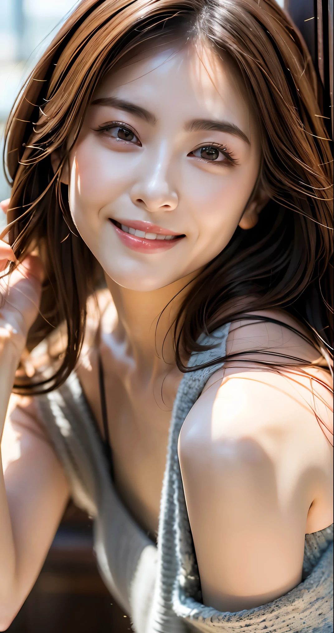 (Realistic, photo-Realistic:1.37),(8k, RAW Photos, Best Quality, masterpiece:1.2), cute, Super detailed,Heart-shaped pupil, Physically Based Rendering , ultra high resolution , Kodak Vision Color , Arricam LT camera, Bokeh, sharp concentration, watching viewers ,photoRealistic,Realistic, Alone, photoRealistic, Best Quality, highly detailed face , highly detailed eyes and faces, beautiful eyes with beautiful details , absurd, incredible absurd, unforgettable Smile , hair is unkempt , Floating Hair,