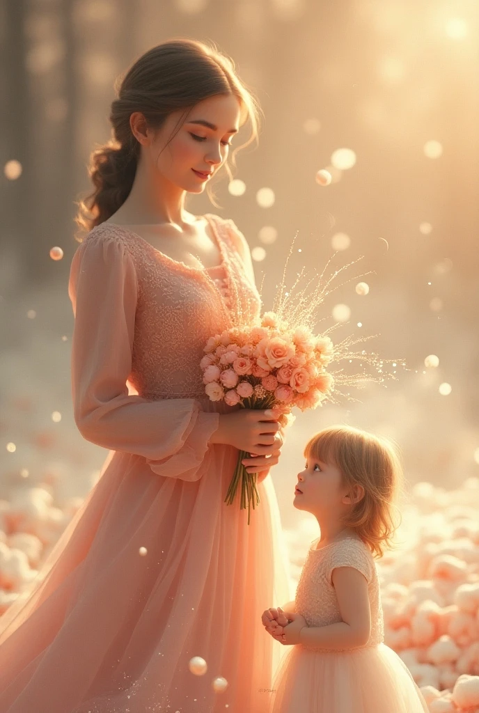 Mom and a baby girl with beautifull wedding maching dress in red