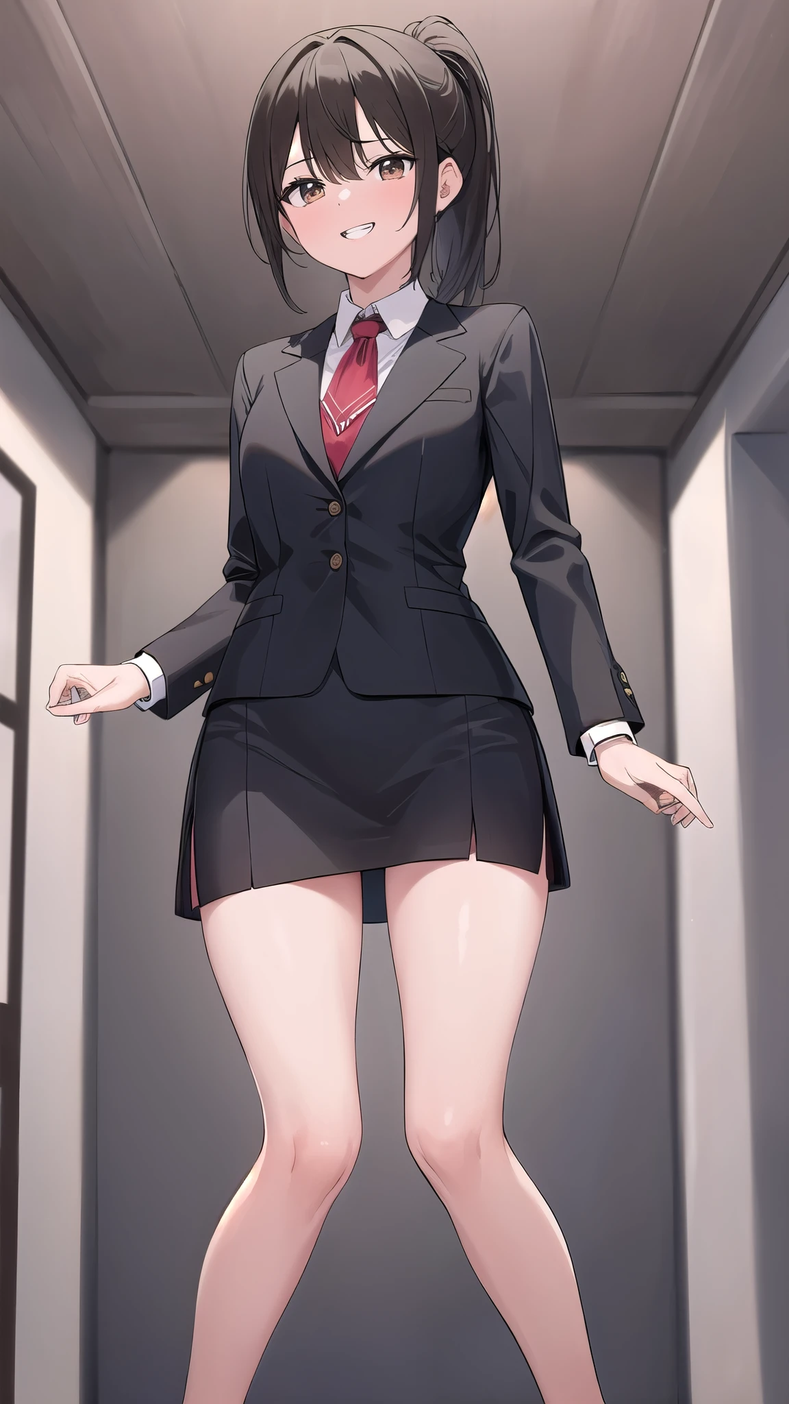 1ガール,独奏, Selene, skirts, schools_Uniform, tiese, Blazer, inside room, schools, silk stockings, Sit,legsupsexms,Wide hips,Thick thighs,from front,(NSFW:1.4)