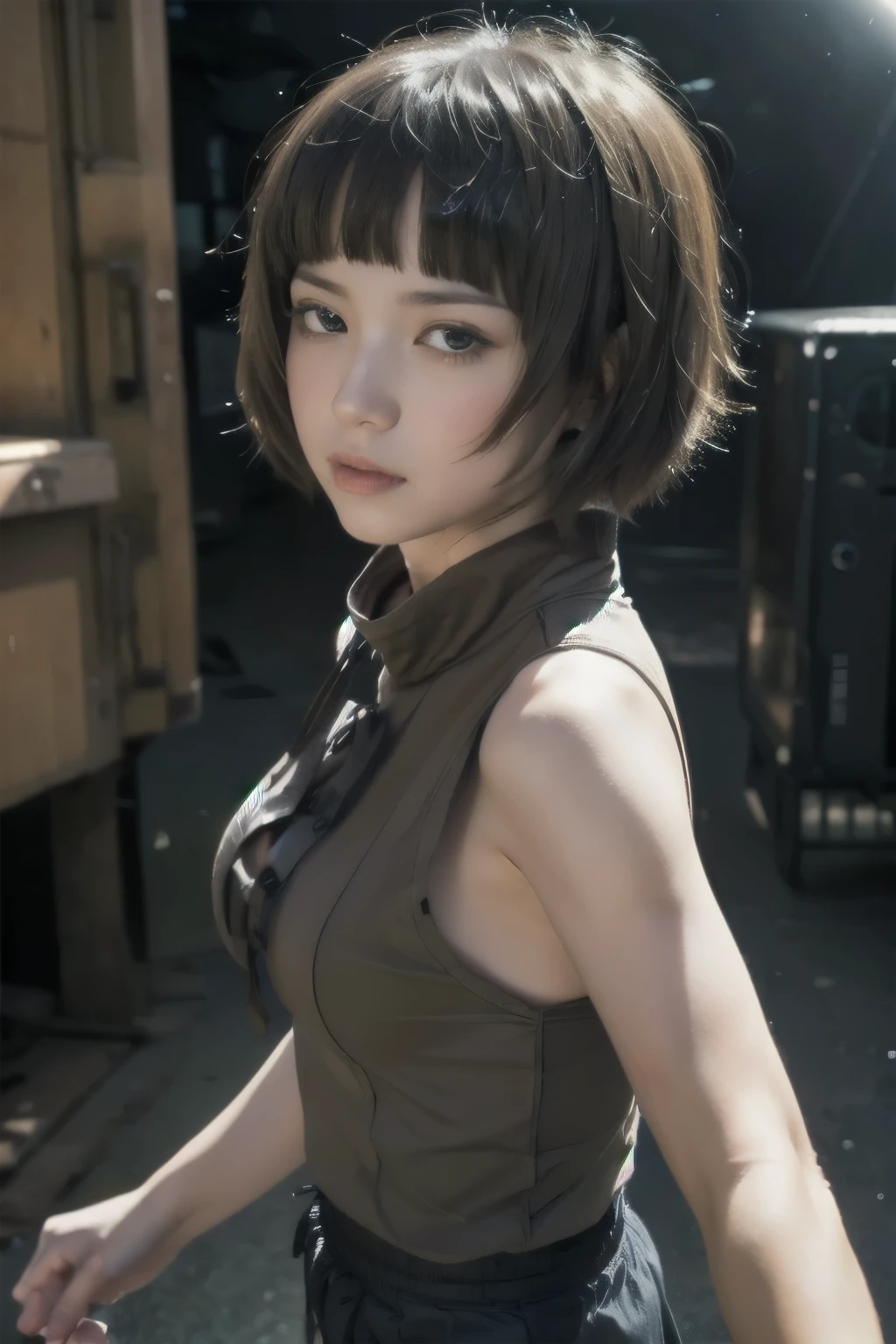  short hair、 short bob、Pants、Loose Hair Color、 small breasts、High school girl、 1 girl 、Zeon Pilot、 Masterpiece 、 Japanese girls having creampied sex、 absurd、 high resolution on down、 ultra-detailed、 faces with a depth of writing 、​masterpiece、 extremely detailed CG、3D Photography、3D Background、Unity、8k、there is nothing、top-quality、Shadowy、 clear focus 、 white skin、 detailed eyes on board、 blurry background、dynamic ungle、 closed mouth、profile、 face up 、Super Clear、Curvaceous、 red cheeks 