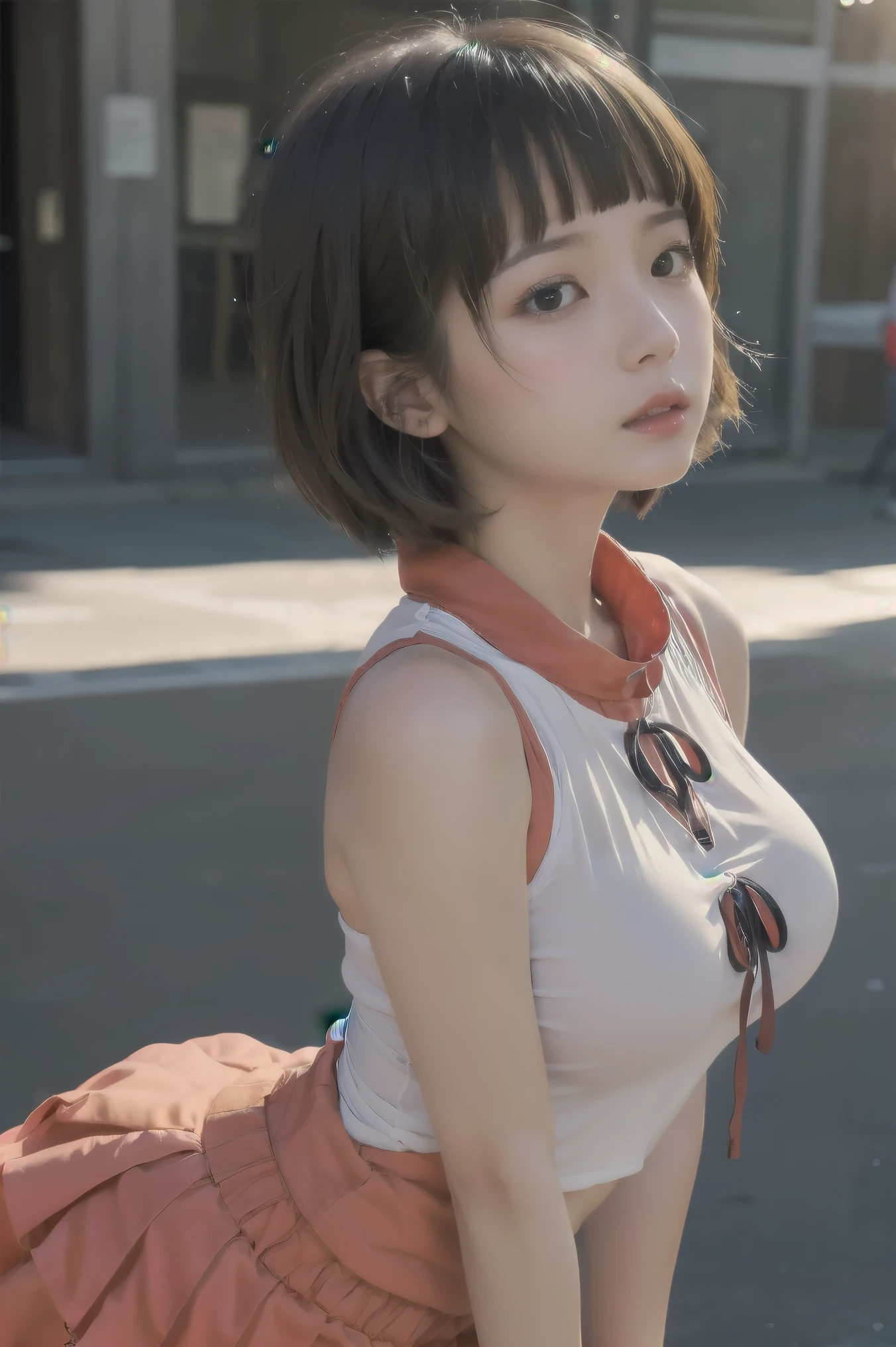  short hair、 short bob、Pants、Loose Hair Color、 small breasts、 1 girl 、 cheerleader、 Masterpiece 、 Japanese girls having creampied sex、 absurd、 high resolution on down、 ultra-detailed、 faces with a depth of writing 、​masterpiece、 extremely detailed CG、3D Photography、3D Background、8k、top-quality、Shadowy、 clear focus 、 white skin、 detailed eyes on board、 blurry background、dynamic ungle、 closed mouth、profile、 upper body、Super Clear、Curvaceous、 red cheeks 