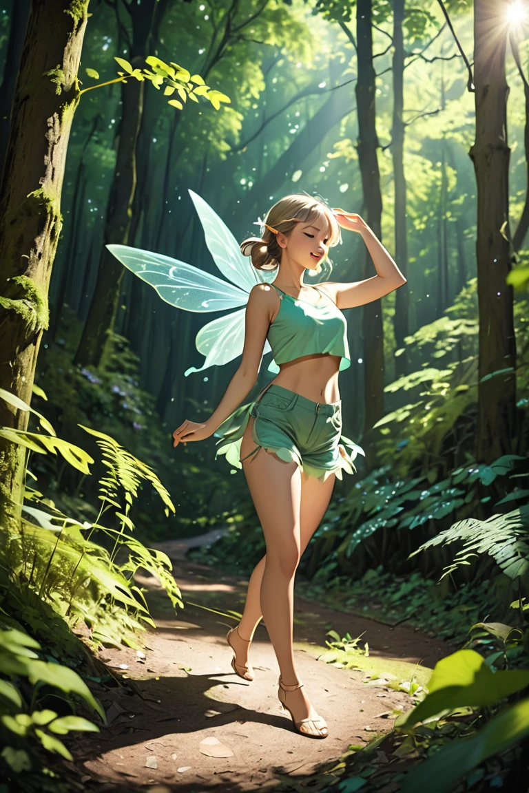 emma watson open thighs,flying Tinkerbell manspread,solo,up skirt,(white panties),camel toue,coverd nipples,(shoot from below),Fairy, fairy wings,(green leaf dress), wings,blonde hair, pixie cut,blue eyes,single bun hair,sky,