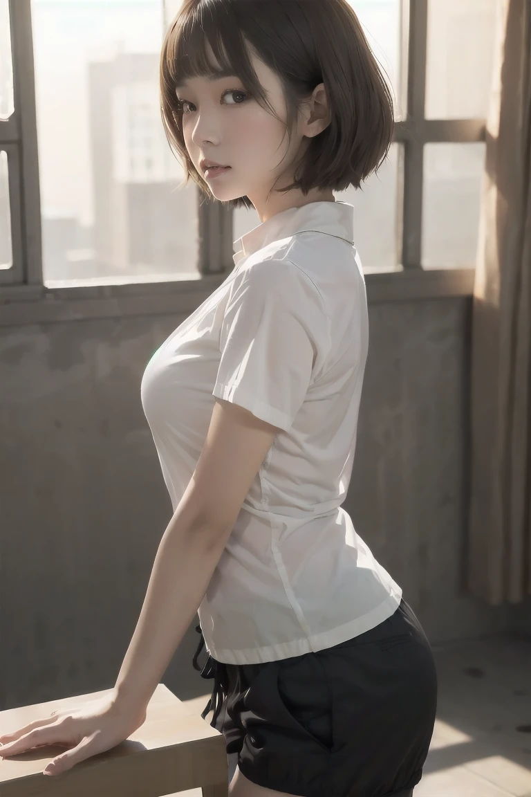  short hair、 short bob、Pants、Loose Hair Color、 small breasts、 1 girl 、uniform、 Masterpiece 、 Japanese girls having creampied sex、 absurd、 high resolution on down、 ultra-detailed、 faces with a depth of writing 、​masterpiece、 extremely detailed CG、3D Photography、3D Background、8k、top-quality、Shadowy、 clear focus 、 white skin、 detailed eyes on board、 blurry background、dynamic ungle、 closed mouth、profile、 upper body、Super Clear、Curvaceous、 red cheeks 