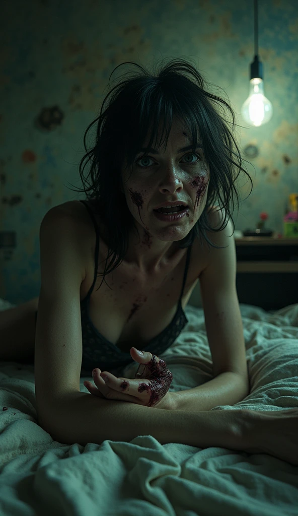 A naked girl, lying on the sofa, looks very enjoyable, zombie style, looks depressing, high quality, ultra-detailed, crazy details, 4K