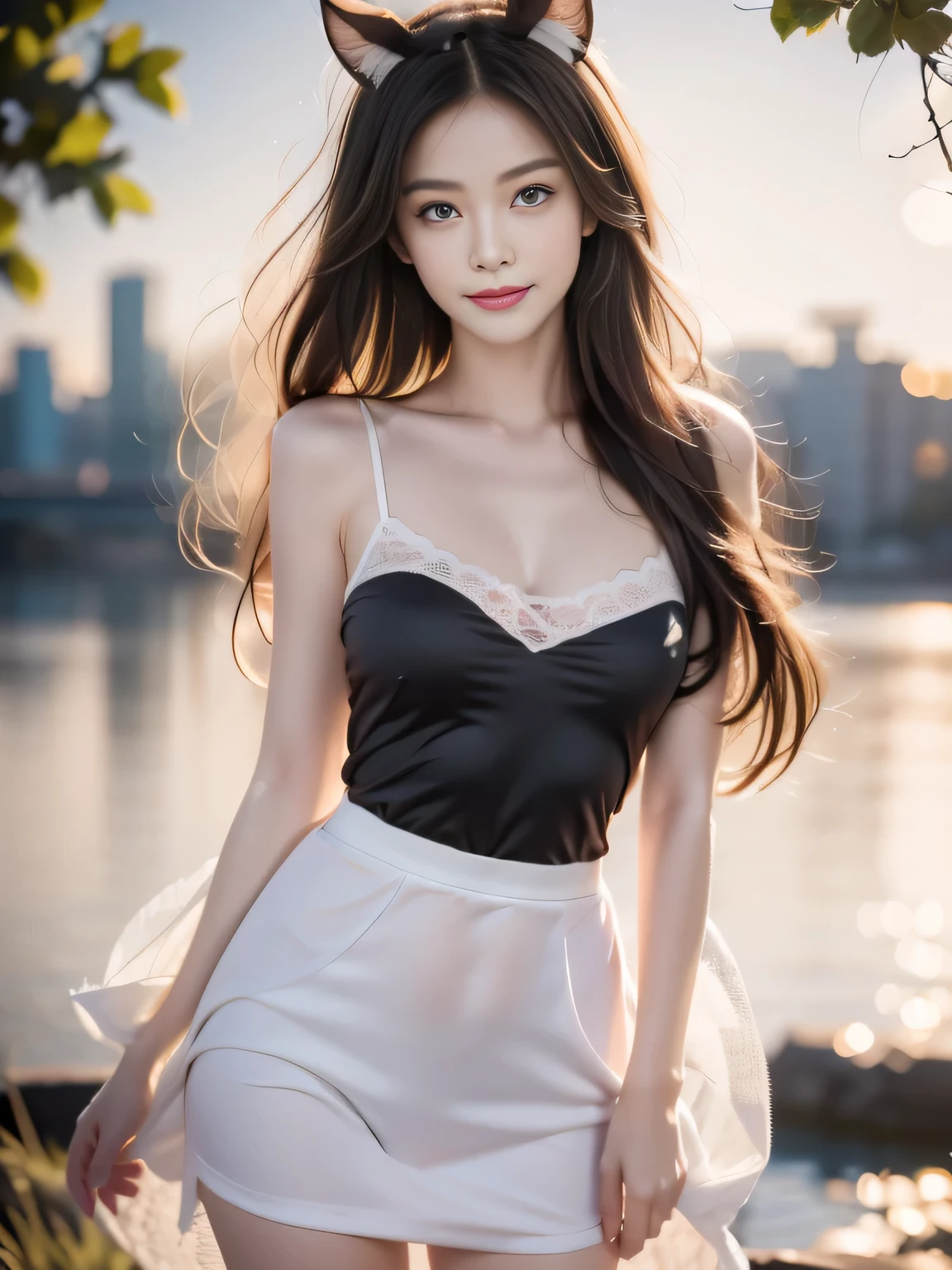 {{{ultra detail}}}, {{{realistic}}}, {{{depth of field}}}, whole body, from the side, head tilt, incredibly detailed, longuette, 1 woman, 30 years old, very long hair, Curly hair, high ponytail, light brown hair, beautiful and delicate hair, perfect face, Delicate arms and hands, slim legs, White skin, piercing, oversized clothes, big top sleeves, black pants, open clothes, cityscape, delicate background, blurred background, very delicate and beautiful, {{{wallpaper 8k CG}}}, {{{best quality}}}, {{{the greatest masterpiece}}},