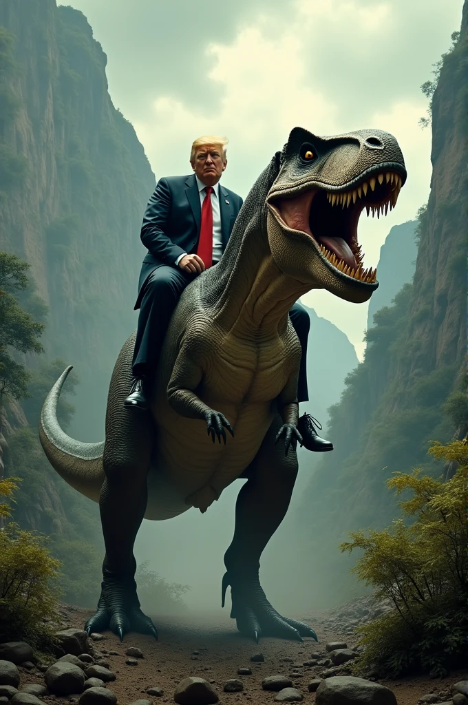 Donald trump riding an alligator that is eating joe biden