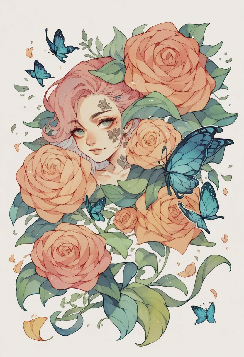 Butterfly and flower watercolor tattoo