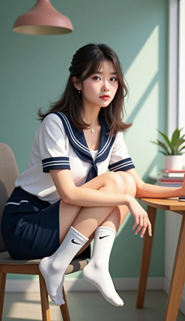 Sailor suit　uniform　high school student　Very delicate and beautiful　School　sexy　White loose socks　machine　Erotic