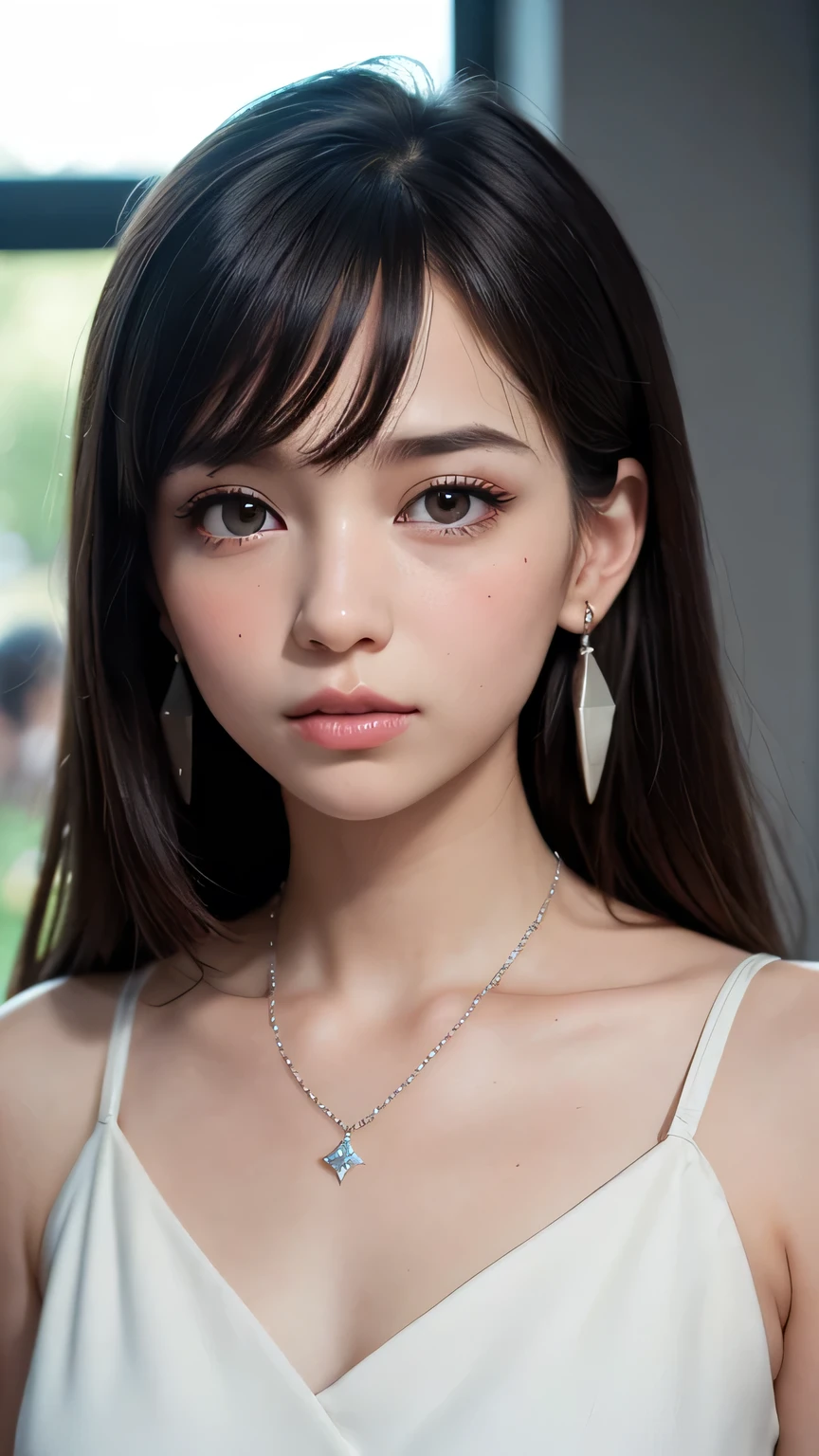 (RAW photo:1.2), (photorealistic:1.4),(masterpiece:1.3),(best quality:1.4), dreamlike, (detailed eyes),(detailed facial features), (detailed clothes features), skin tight, (shiny skin),(slender girl),(slim girl), 1girl, solo, cute, innocent, smlie, <lora:virtualgirlAim_v30:0.3>,VirtualGirl-Aim, (medium breasts), bangs, straight hair, long hair, black hair, black eyes, crystal pendant, grey sweater,high-heeled shoes, bottomless, close up, face close