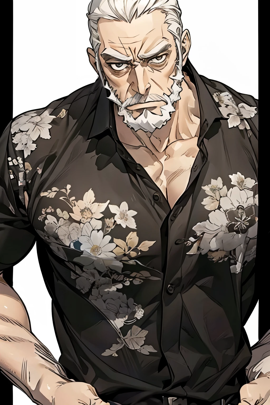 A good old man、muscle、 black shirt（White background）