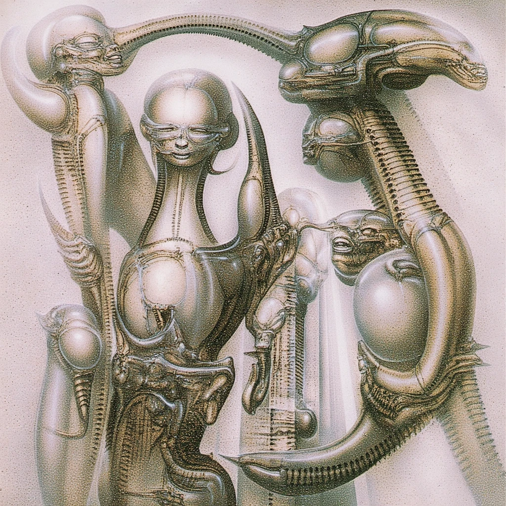 a masterpiece, <lora:Biomechanicals_v2_lora1500:2> style, hnsrdlf style, HR Giger sexy necrotic burlesque woman with intricate biomechanical detail, necrotic pale skin, skulls, monsters, inner jaw, xenomorph, phallic symbolism, penis monsters, bird skulls, color, highly detailed, black and white, (hrgiger-drmacabre:0.8), disgusting, dark, lilith, art nouveau style, covered nipples, <lora:Vintage illustration:0.5>