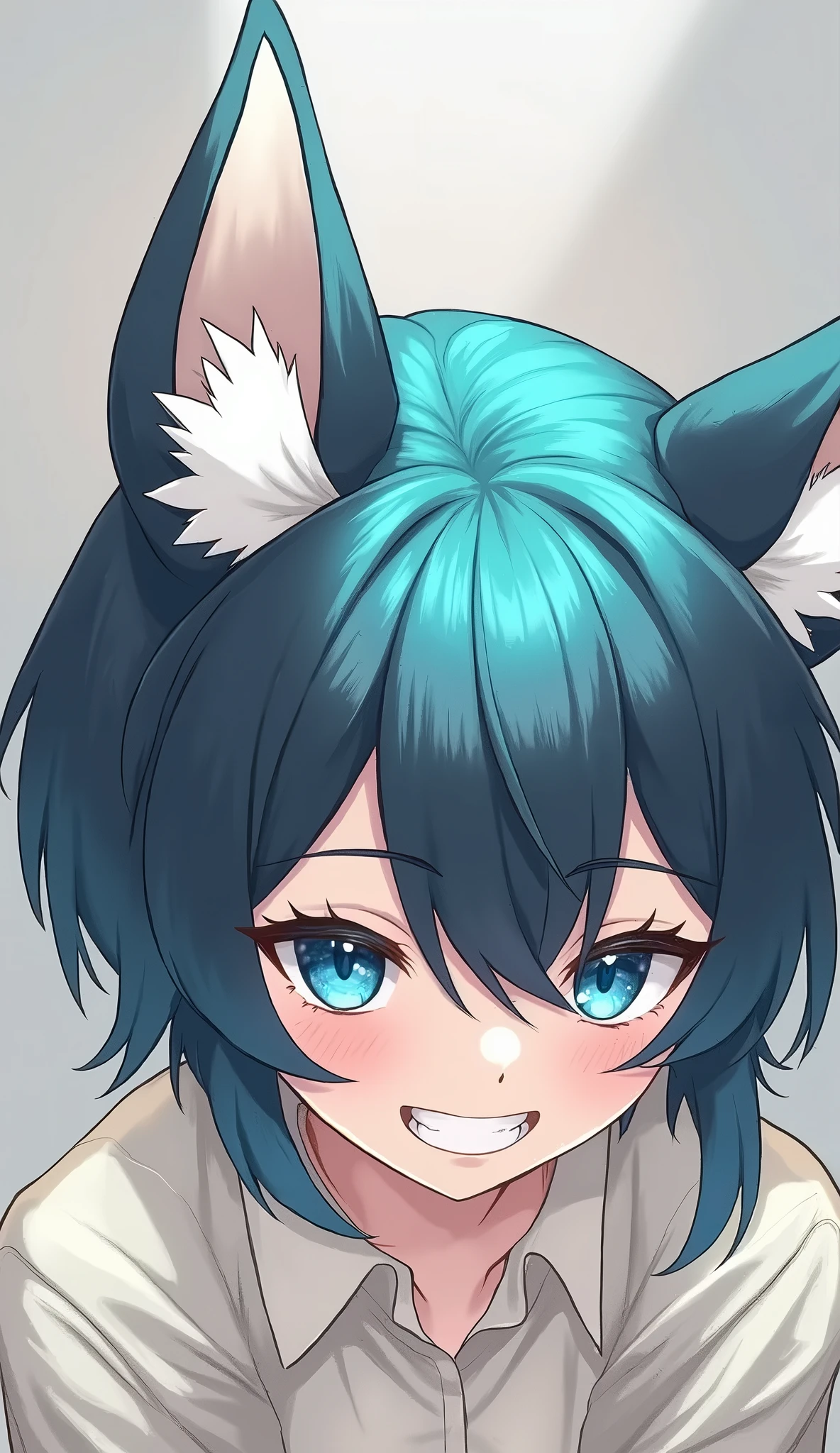 Blue eyes, Brown Hair, Black Hair, Accurate, HD, handsameFake Animal Ears, Smile, Teeth, naked fully