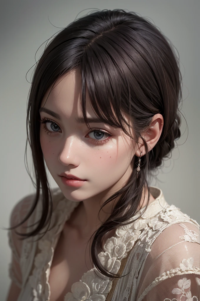 ((ultra realistic:1.3)), (best quality:1.3), (illustration), (hyper detailed), (high quality), perfect face, masterpiece,  intricate details, 1girl, mature female, small hands, small_head, realistic, photorealistic, #íë³µíë¤ face, #ì°ë¸ë color hair, Powder Blue color eyes, #í° ë¨¸ë¦¬, #ë¾°ì¡±í ë¨¸ë¦¬ hair, huge breasts, #ê±°ì¹ body, tan skin, looking away, #ì¤ë ë¨ì, head tilted to the side, vanishing point,