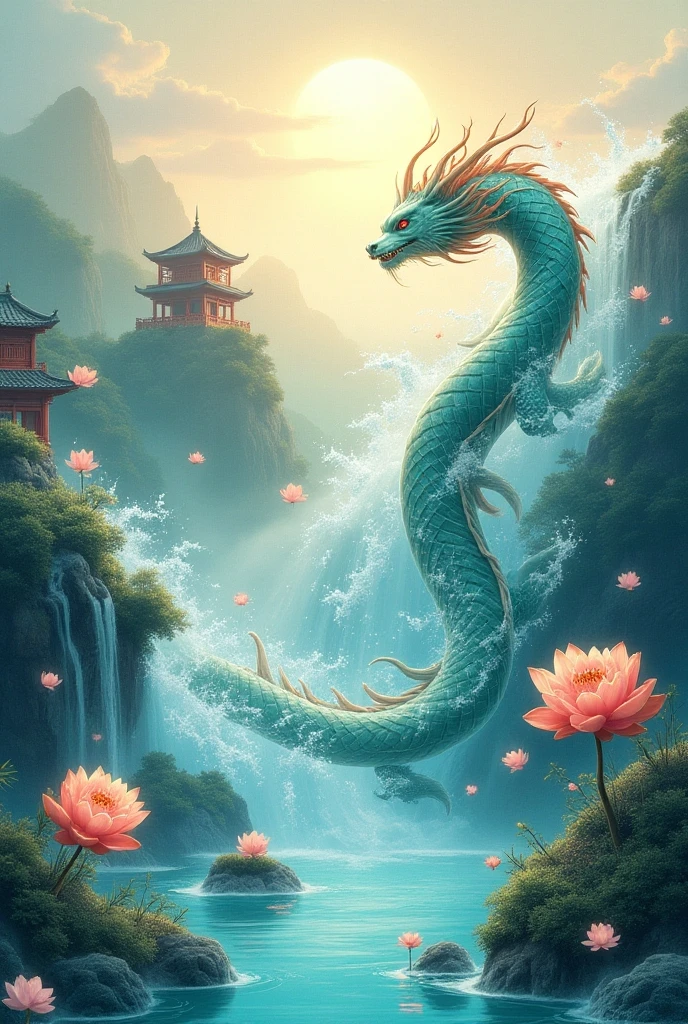 Huge waterfall, Qinglong,Chinese Dragon, Huge color images,blue dragon, Cheiron masterpiece,shrine,Flying in the sky,Like a serpent,hope,Positive,beautiful,
masterpiece,shrine,hope,Positive,beautiful,Torii Gate Blue Snake Dragon ,High resolution, High resolution, 8K, masterpiece2:1,( Shrine in Kyoto,)、