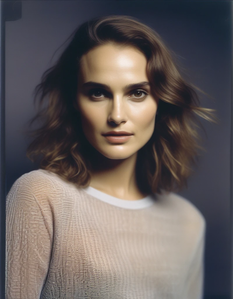 grainy polaroid full body photo of NataliePortman, looking at the camera, tight sports longsleeve shirt, small breasts, highly detailed, skin texture, NataliePortman, high quality, realistic, medium body shot