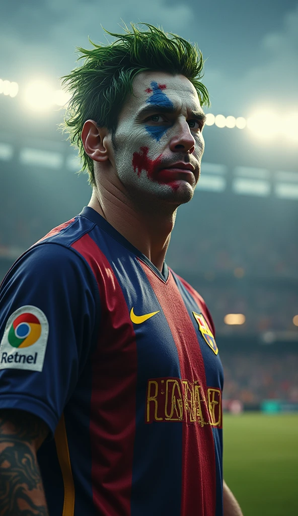 Clown wearing a Barcelona shirt crying his eyes out