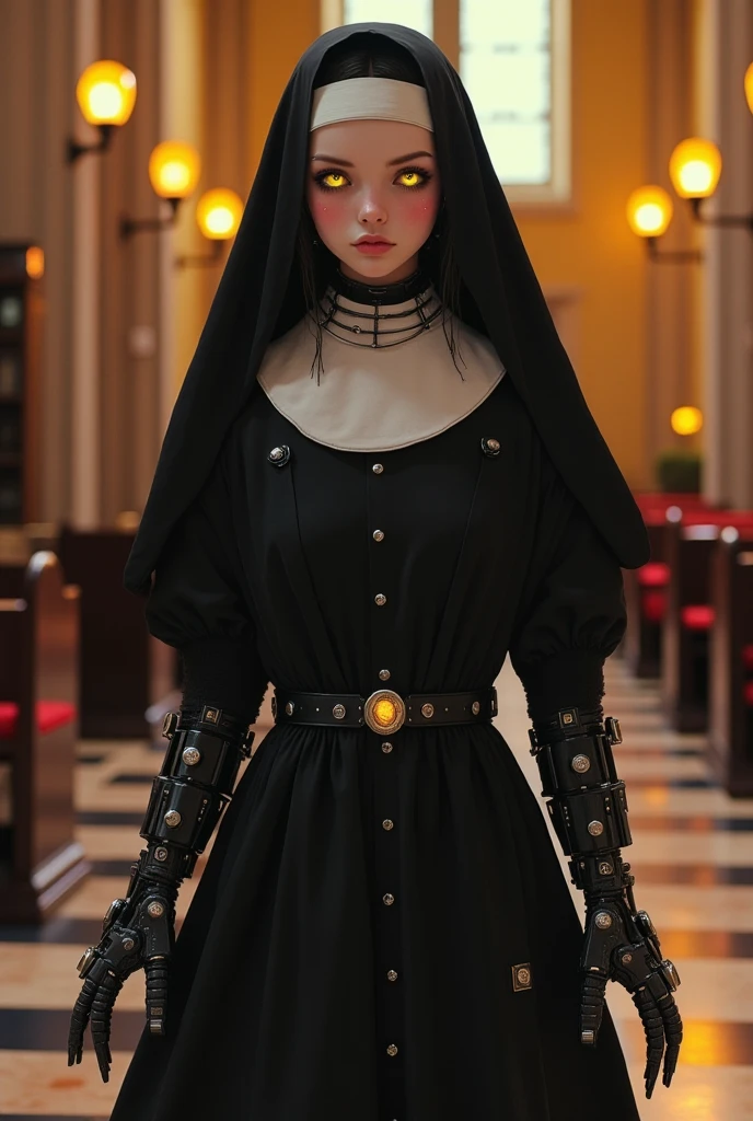 Ultra realistic   girl ***********,  childshi body  , long black hair frinje braided , gothic , nun ,  melancolic  face cry , lingerie  thong pantie  ,garterbelt  long socks  , Gloves  , inocent , standing  . Praying  , dark church.  Gothic stily, mystery wallpaper.  Mystic. 