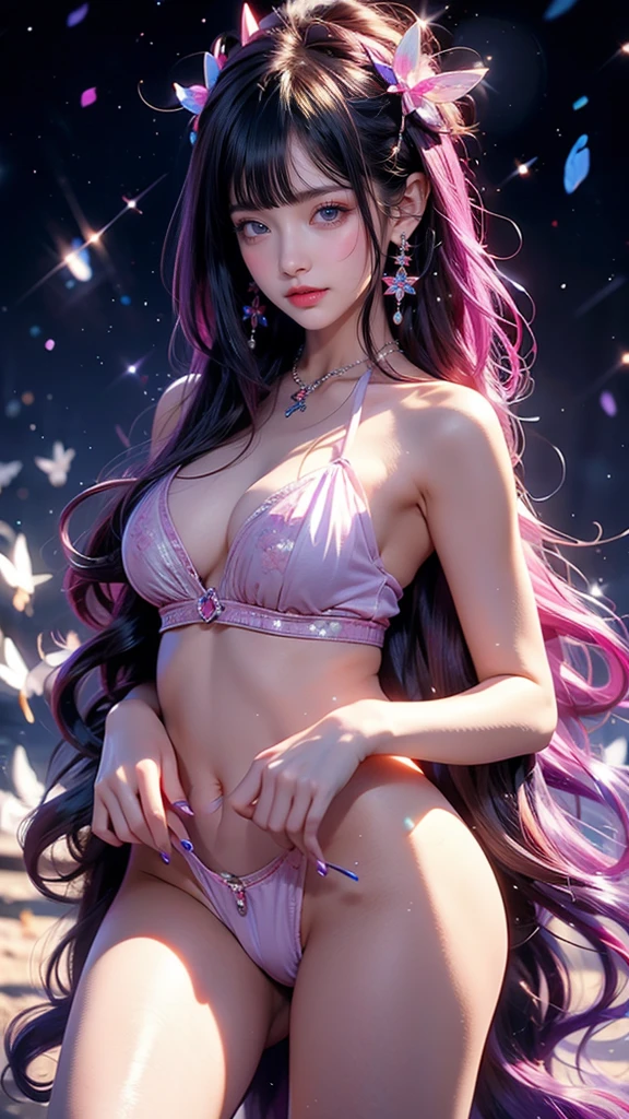 Purple Hair、Long Hair、Cute face、Big sparkling eyes、Rainbow Eyes、Big Breasts、Sweat、Turn your ass towards me、Pussy、Perfect Fingers、Stick out your tongue、Starry Sky Scenario、Anal、Sex。nude、Beautiful areola、nude、Spread your legs wide、Stick your tongue out。Blushing。Embarrassed、bangs。Spread your legs、Urinating。