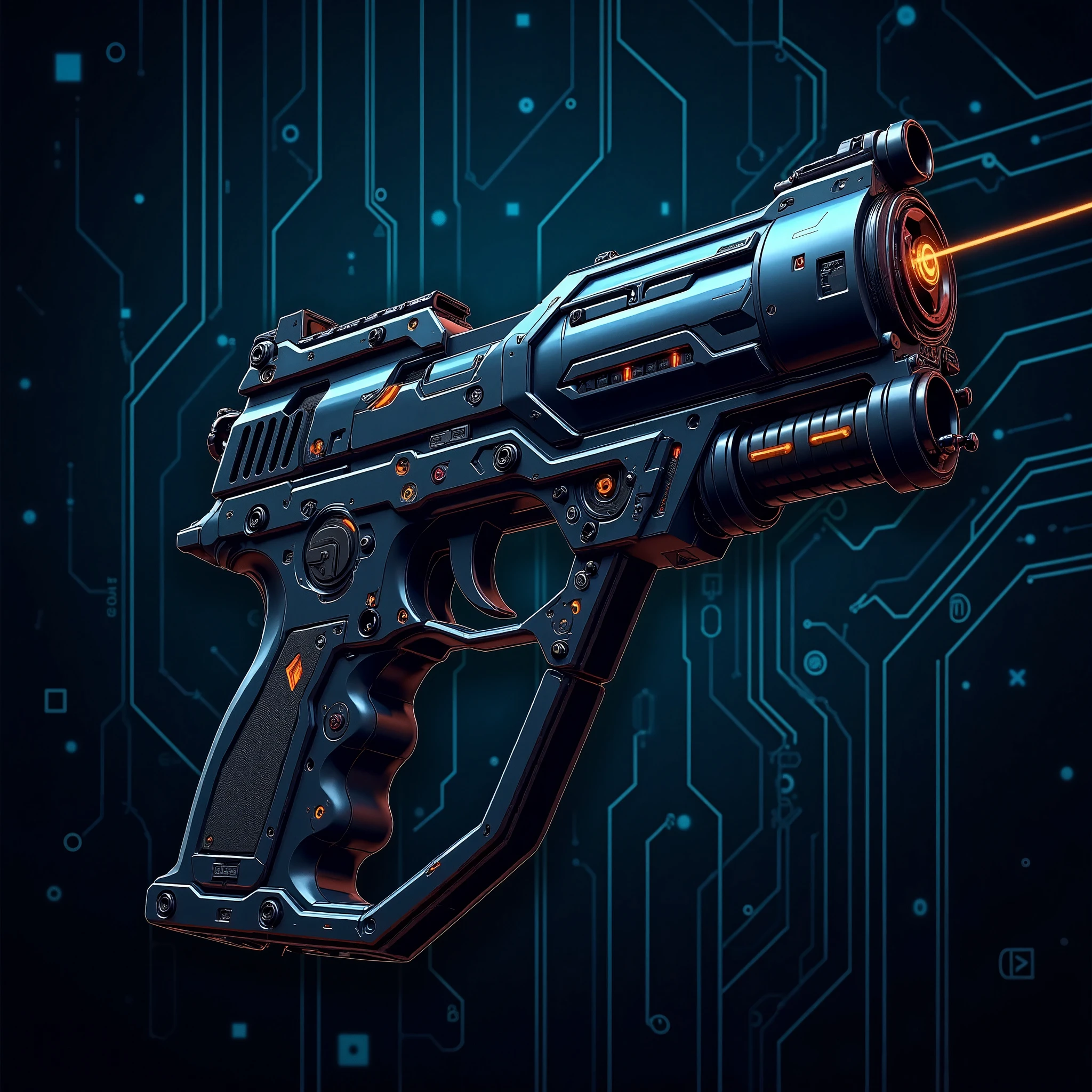 (masterpiece:1.2, best illustration,Super detailed),(Cyberpunk design drawing of a gun based on navy blue and black:2.0),( Laser Guns :2.0),(Energy Guns :2.0),(abstract cyberpunk electronic circuit pattern on black background:2.0)