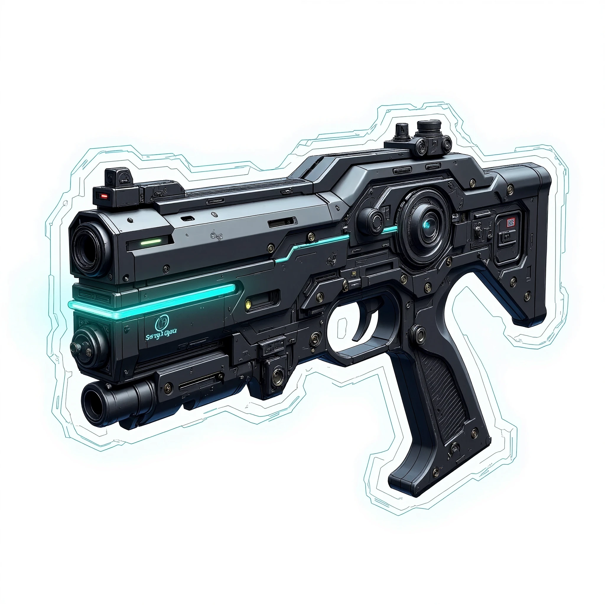 (masterpiece:1.2, best illustration,Super detailed),(A design drawing of a submachine gun based on cyberpunk black:2.0),( Laser Guns :2.0),(Energy Guns :2.0),(The background is an abstract cyber space :2.0)