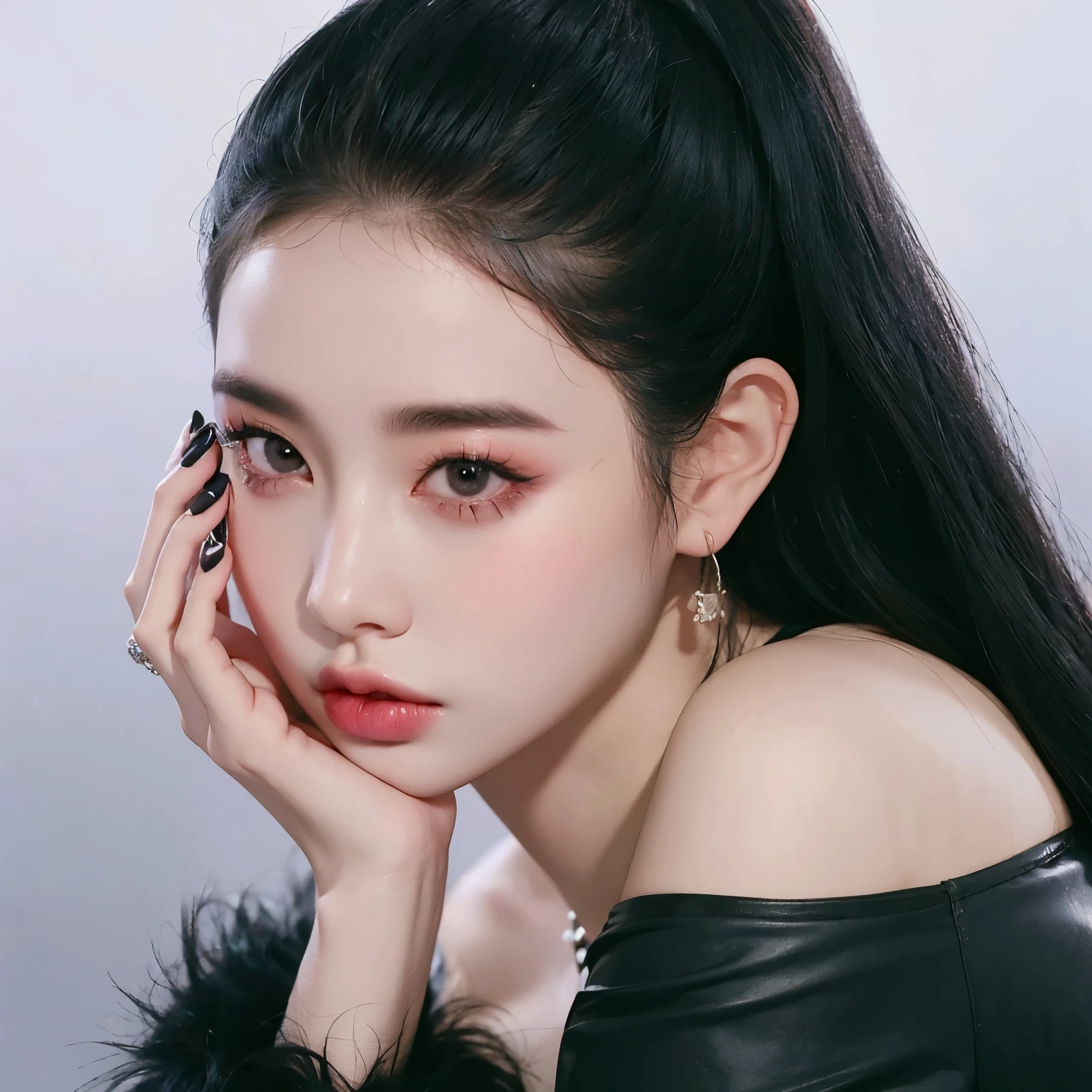 Araffe mulher com cabelo preto longo e um top preto, Jinyoung Canela, Retrato de Jossi de Blackpink, jennie blackpink, Jaeyeon Nam, Heonhwa Choe, dilraba dilmurat, jossi do blackpink, Portrait of female Korean idol, Retrato Jisoo Blackpink, iu lee ji-eun as a super villain, Parque Ji-min