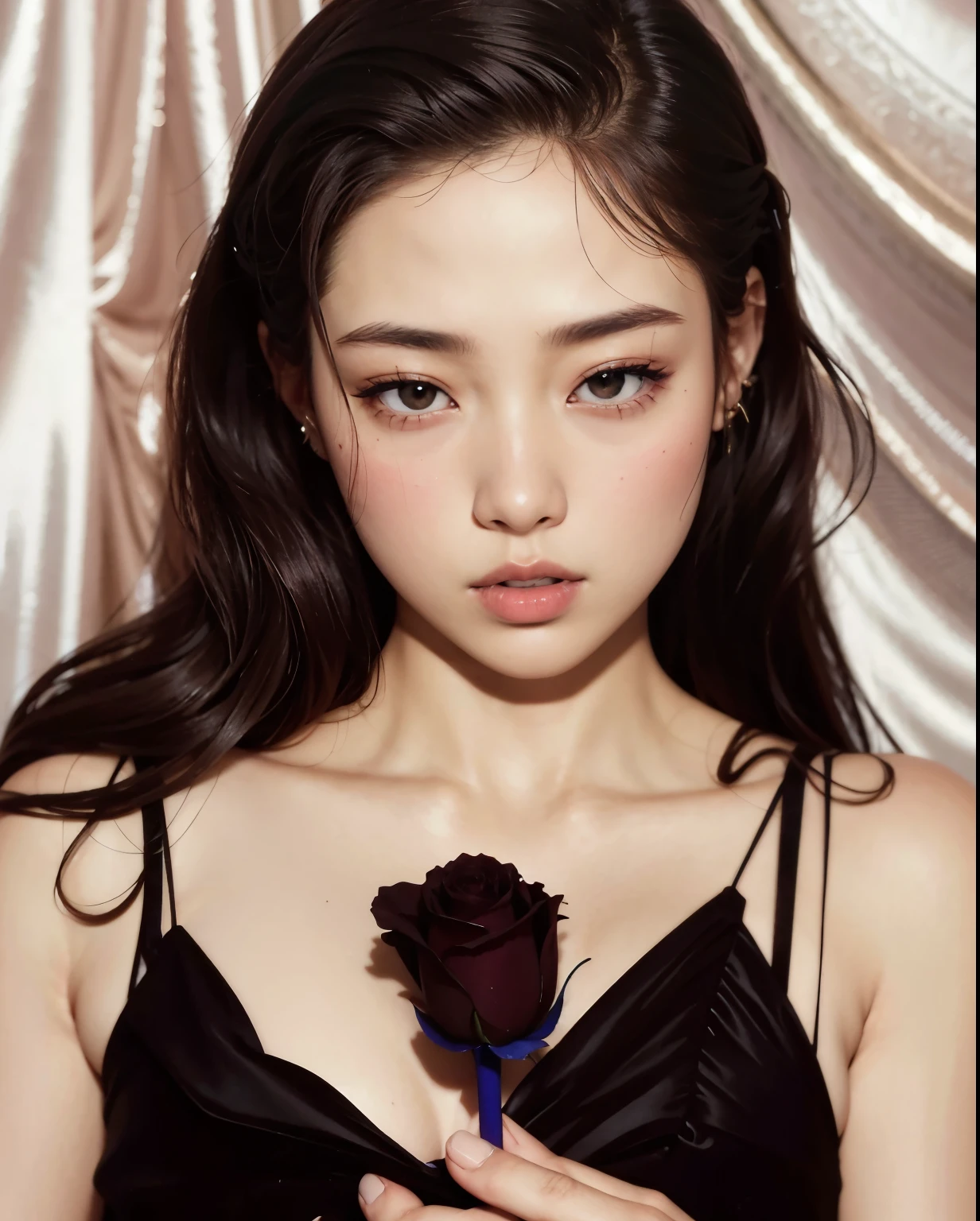 Woman in a black dress holding a rose in her hand, jennie blackpink, Retrato de Jossi de Blackpink, Jinyoung Canela, jossi do blackpink, TaeJune Kim, Gongbi, Sha Xi, Jaeyeon Nam, Parque Roseanne do Blackpink, Jiyun Chae, Jingna Zhang, Shen Mingchen, Heonhwa Choe, Seseon Yoon