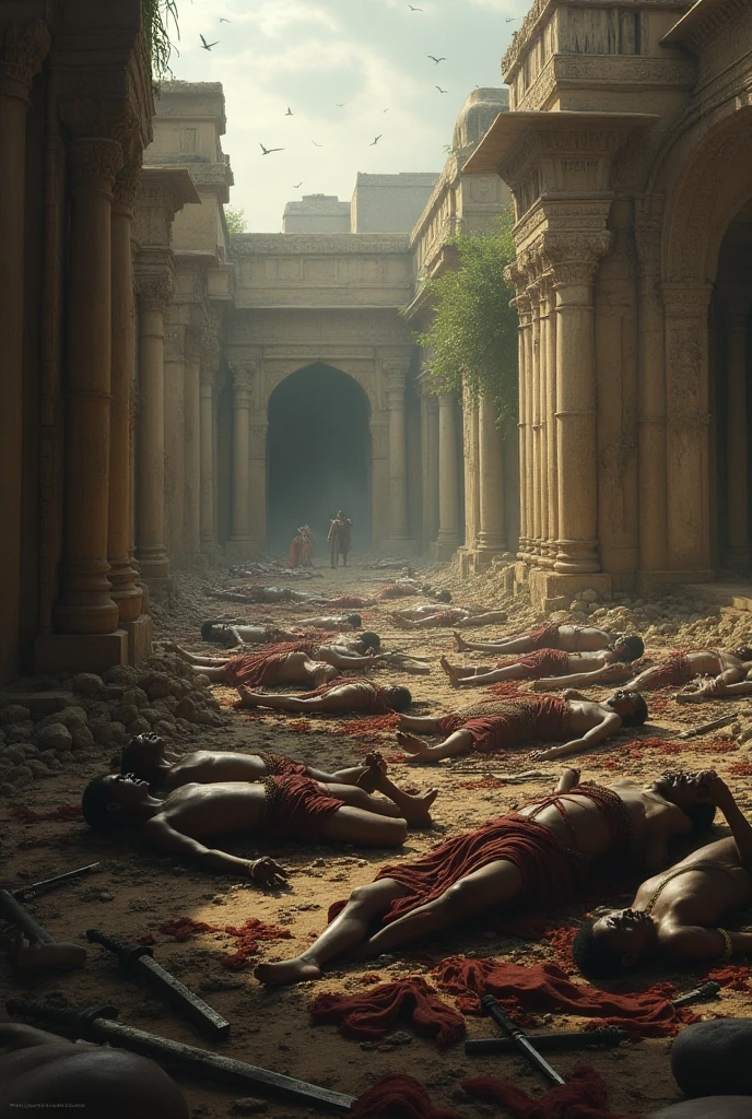 Make me a vertical background that is from a circus, Roman type that is very gore, with people on the floor and a lot of blood