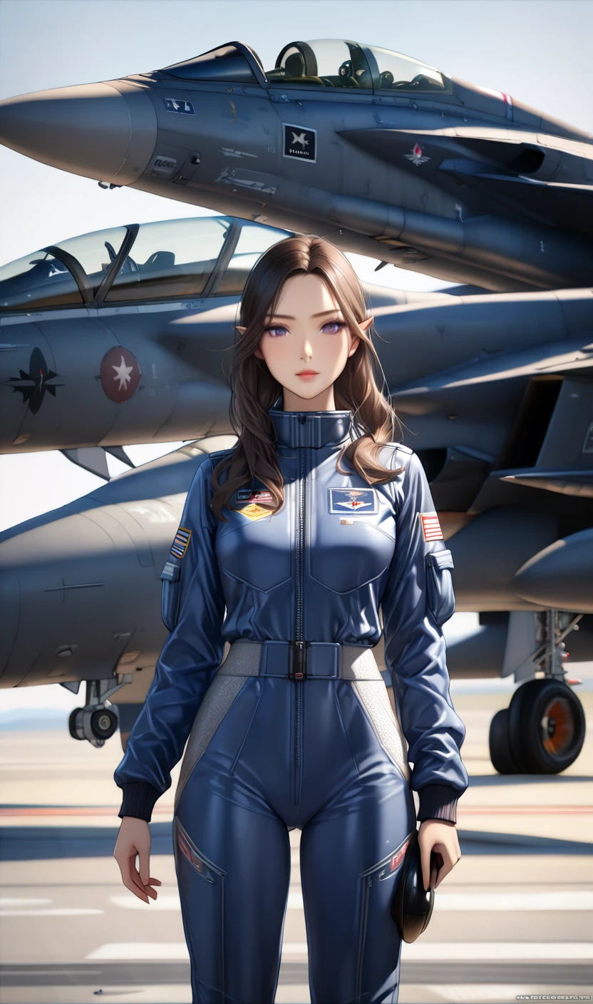 masuter piece, best qualtiy, (((realisitic, Photorealsitic:1.37))), ((独奏)), 8K image quality, Extremely delicate and beautiful, splendid, Official art with attention to detail, Ridiculous, Unbelievably ridiculous, huge filesize, ultra-detailliert, ighly detailed, (Pretty girl), (detailed girl), extremely detailed eye and face, Beautiful detailed eyes, Light makeup,, (Perfect female figure), (Japan Beauty), ((fullllbody)), ((Put the head in the frame)), A dark-haired, With bangs, ((Female Fighter Pilot)), (((Full body fighter pilot suit in scarlet color))), (Above between aircraft carriers), Sunnyday,