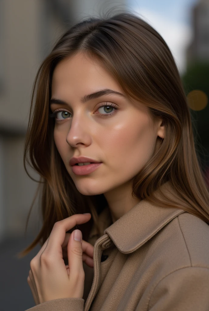 a close up of a woman in a coat posing for a picture, portrait sophie mudd, soft portrait shot 8 k, medium portrait soft light, portrait soft light, 50mm portrait, high quality portrait, 7 0 mm portrait, 60mm portrait, soft portrait, anna nikonova aka newmilky, anastasia ovchinnikova, a beautiful young woman