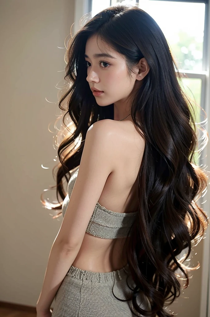 　((Shooting from the waist up))　(She is the sexiest 24-year-old hair model in Japan.)　(((She is standing in front of a white wall and doing a sexy sway back stance towards the camera:1.5)))　((A pose that shows as much hair as possible:1.5))　((She has a very sexy look for the viewer:2.0))　(big 1.4)　(Large Breasts:1.8)　((She is wearing pure white panties with lots of lace.　She is wearing a pure white bra with lots of lace.))　((Highest quality)), ((masterpiece))　(Get used to it)　((Her hair is very curly hair:1.5))　((Her hair is very black:1.3!!!))　(((Her bangs are neatly trimmed and straight down.:1.4、And it covers the forehead perfectly.:1.4)))　(Very long hair that reaches down to the ankles!!!!!　Highest quality　Attention to detail　Very long hair that reaches down to the ankles!!!!! Forever growing hair　Flowing Hair　Very shiny and thick hair　Abnormally long hair that lasts forever!!!!!　Flowing Hair on both ends!!!!!!!!!　Very long hair that reaches down to the ankles!!!!!　Very long hair that reaches down to the ankles!!!!!　Thick and shiny hair　Very free hair　Abnormally long hair!!!!!　Beautiful silky hair　Very long hair that reaches down to the ankles!!!!!　Abnormally long hair!!!!!　Abnormally long hair!!!!!)　(Highest quality　The best ultra-fine　Very long hair that reaches down to the ankles!!!!!　Highest quality　Attention to detail　Very long hair that reaches down to the ankles!!!!! Forever growing hair　Flowing Hair　Very shiny and thick hair　Abnormally long hair that lasts forever!!!!!　Flowing Hair on both ends!!!!!!!!!　Very long hair that reaches down to the ankles!!!!!　Very long hair that reaches down to the ankles!!!!!　Thick and shiny hair　Very free hair　Abnormally long hair!!!!!　Beautiful silky hair　Very long hair that reaches down to the ankles!!!!!　Abnormally long hair!!!!!　Abnormally long hair!!!!!)　Perfect Woman&#39;face　((She is much more voluptuous and voluptuous than the typical Japanese build.!!!!!))　(Her skin color is darker than the average Japanese person&#39;s.!!!!!)　(Her skin is very high quality and super high resolution)　(Her face is dignified そして sexy)（She applied sexy makeup with the help of a professional makeup artist...............　Lipstick is bright red!!!　The eyeliner is a beautiful black)　((Her face shape is thinner than average:1.4))　((Her eyes are larger than average:1.6))　((Her eyes are larger than average:1.6))　((Her eyebrows are very thin:1.8))　((Rich 1.4))　(Extremely detailed 8K)　(Ultra-fine skin texture 1.4)　(Actual, Vibrant:1.4), 　Sharp focus:1.2、Beautiful woman:1.4　Dynamic Lighting　(Genuine RAW photos taken by professional photographers)　(Surreal photos by professional photographers :1.2)　