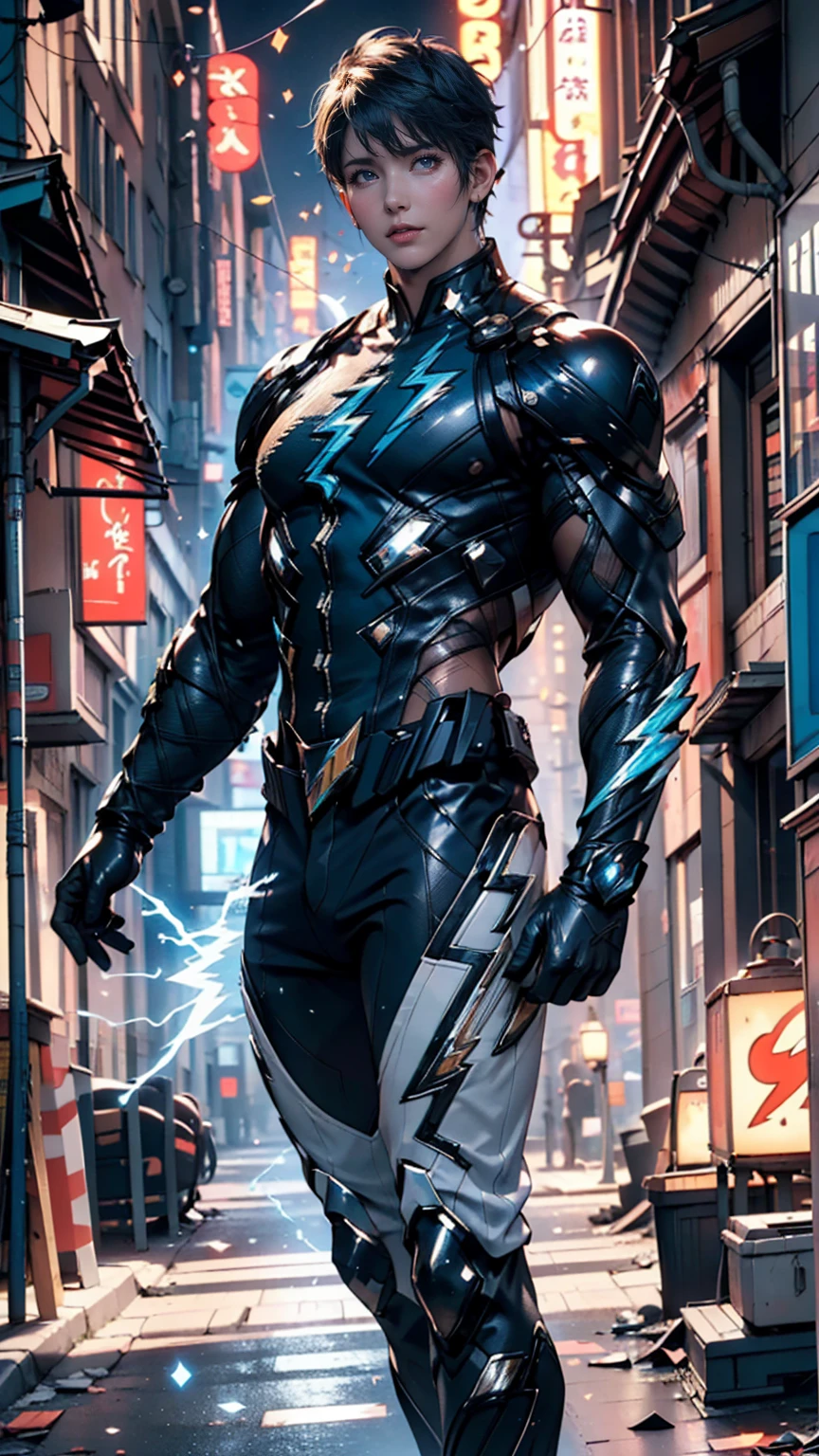 ((Anime style art)), Extremely muscular masculine character, bodybuilder body, wearing a sleeveless V-neck shirt, hands raised at neck level, The character is leaning against a wall. Pockets, Futuristic cityscape, Busy route, Buildings, person
AS & Vehicles. Main character from the anime, Nice image, Hard drive, 4k, Main character leaning against a wall with his hands at face level.