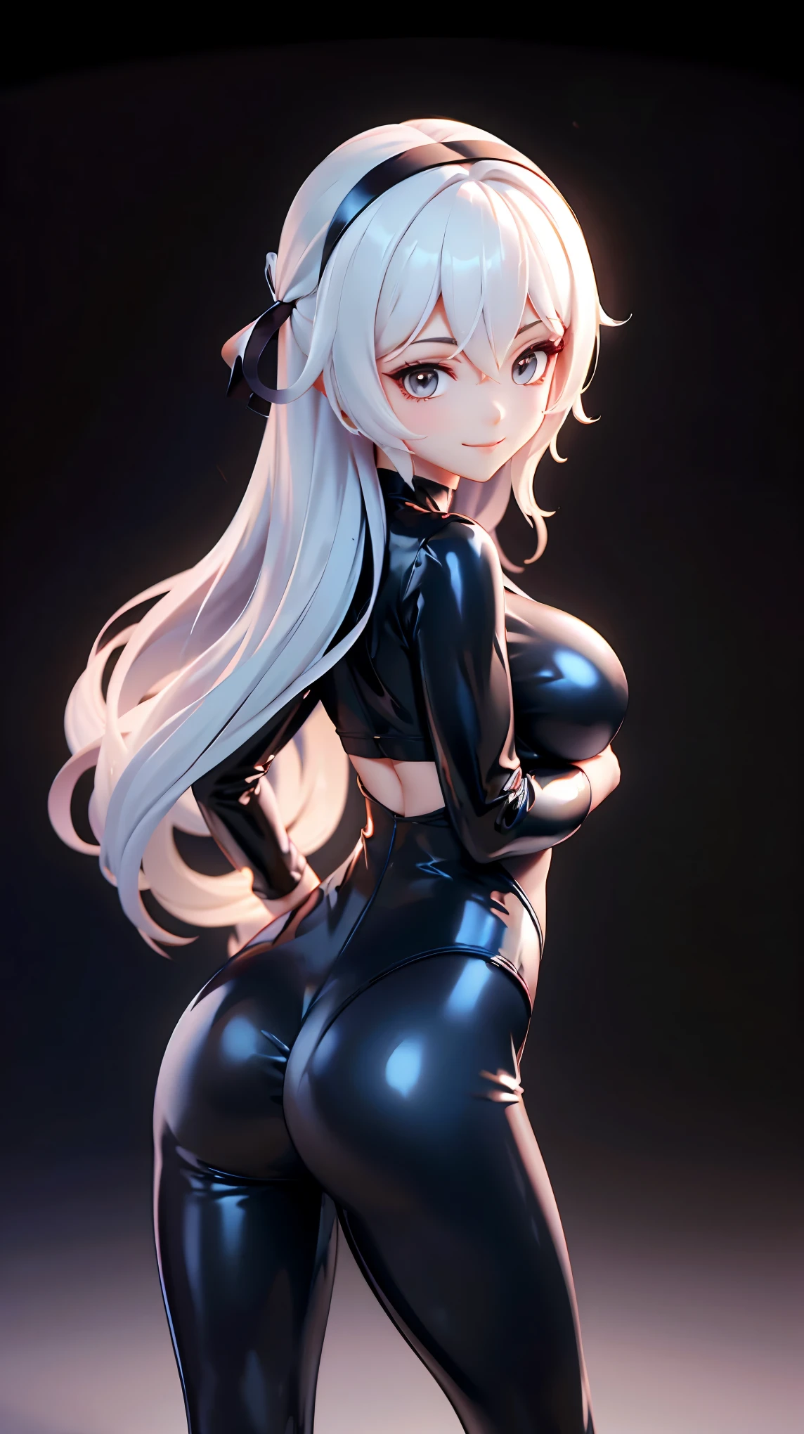 white hair,Bodysuit mesh, leggings latex, sexy posing, perfect ass, perfect breast, without bra, smile