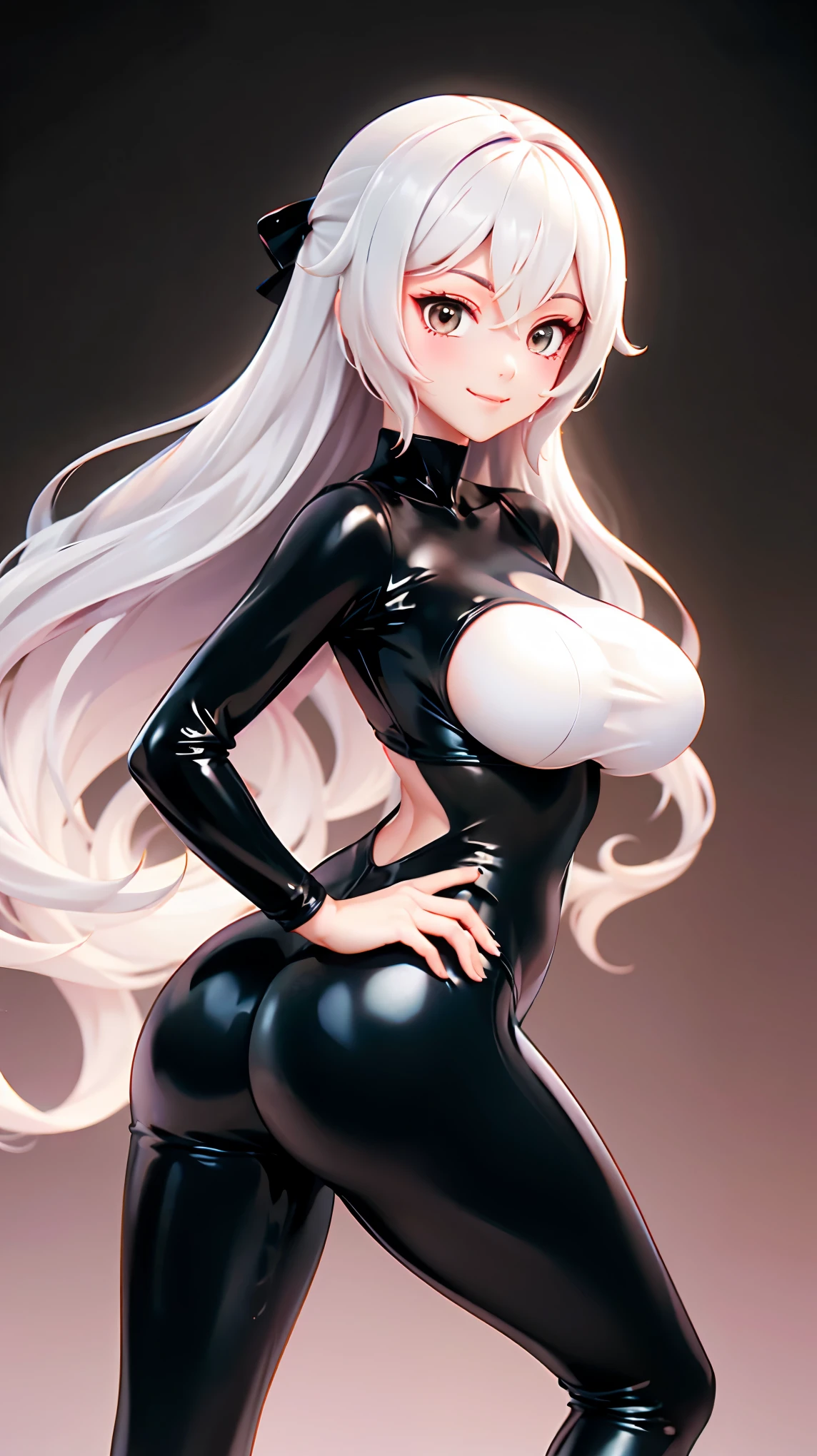 white hair,Bodysuit mesh, leggings latex, sexy posing, perfect ass, perfect breast, without bra, smile