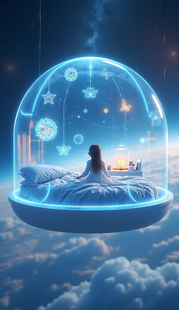 fantastic, futuristic ren's room 。 The room has a transparent floating ...