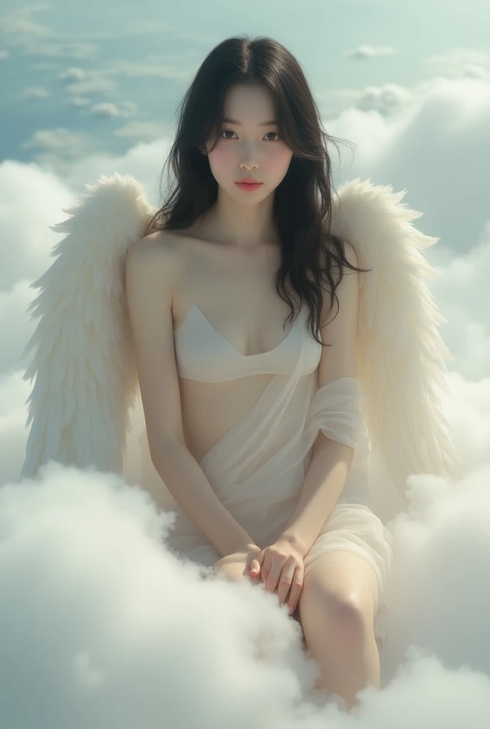 ((((NSFW))))、High resolution、(In detail)、Highest quality、masterpiece、Anatomically correct、(１A young 16-year-old naked angel: 1.5)、(She has white wings on her back)、Super cute girl、Lying on your back、Knees up and legs apart、I can see the vagina、My nipples are erect、((Big Breasts:1.5))、((Feeling facial expression、Open your mouth、目は少し開いてtearsを浮かべる))、Sweaty and flushed skin、bright midsummer sunshine、Large bed with white sheets、Black medium-long hair、Immediately after having sex、ベッドにLying on your backで横たわる、((１man))、Grab her legs and spread them apart、Emphasis on the vagina))、(She has her thighs grabbed by a man)、(((cry、tears)))