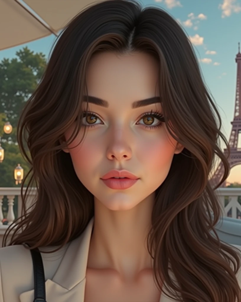 portrait Ariana Grande, wearing breasts french maid costume, against the background of the Eiffel Tower, character portrait, 3 9 9 0 s, long hair, intricate, elegant, highly detailed, digital painting, artstation, concept art, smooth, sharp focus, illustration, art by wlop, charlie bowater and alexandra fomina, 36k