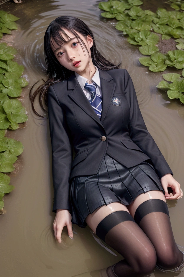 girl，JK school uniform，white stockings，Black leather shoes，Stuck in a quagmire，Mire Tentacle，Tentacles wrapped around her，Reach into genitals，Pampering，Obscenity
