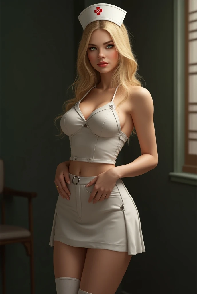 woman, A fashion model, Wear a hip-wrapped skirt that covers your chest, Glamour, paparazzi taking pictures of her, Blonde hair, Brown eyes, 8K, High quality, Masterpiece, Best quality,G-cup， HD, Extremely detailed, voluminetric lighting, Photorealistic