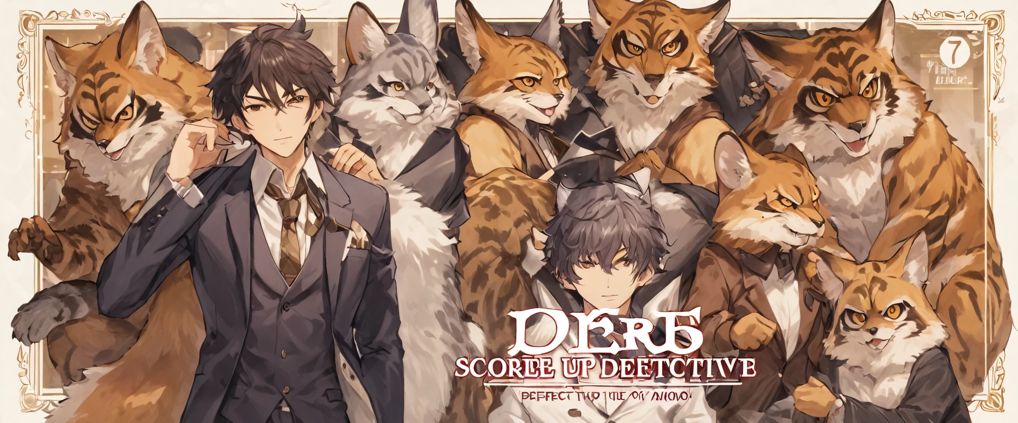 cover page, highres, top quality, best quality, paid reward available, unparalleled masterpiece, perfect artwork, absurdres, High-quality illustrations(style of final fantasy)(concept art, character sheet)perfect ???????(handsome boy, kemono)(furry anthro),