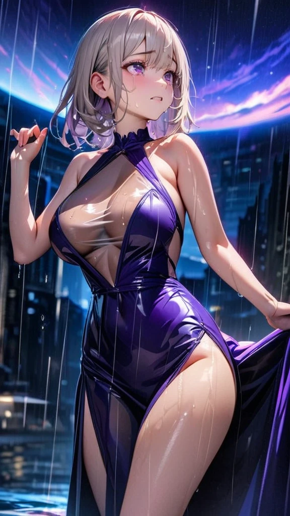 ((Best quality)), ((masterpiece)), ((detailed)), (realistic), intricate, 16K, HDR, RTX, super sexy girl, sexy black-white-silver ((sequin party dress)), beautiful silver hair.