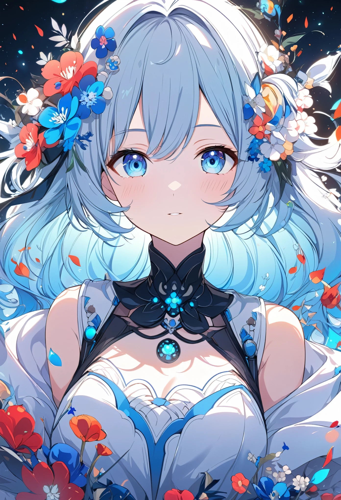 anime girl with blue eyes and flowers in her hair, detailed digital anime art, anime style 4 k, digital art on pixiv, anime art wallpaper 4k, anime art wallpaper 4 k, beautiful anime portrait, digital anime art, detailed anime art, [ 4 k digital art ]!!, anime art wallpaper 8 k, luminescent blue eyes