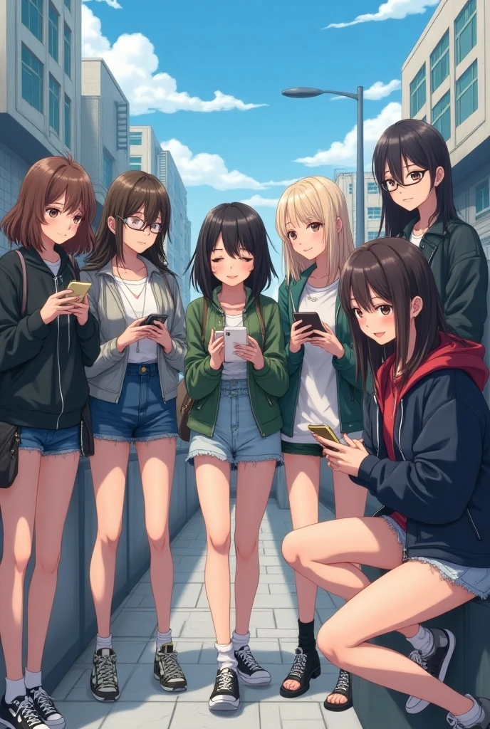 4girl,bob cut,short ponytails,beautiful girl,15 years old,(small brests:1.2),(skinny:1.2),,akb48,nogizaka46,long hair, short hair, multiple girls, (fullnude:1.7),pussy,soks, loafers, (hold a smartphone in hand:1.3),(white mask:1.0),stand evenly against the wall,early morning,pink panties,