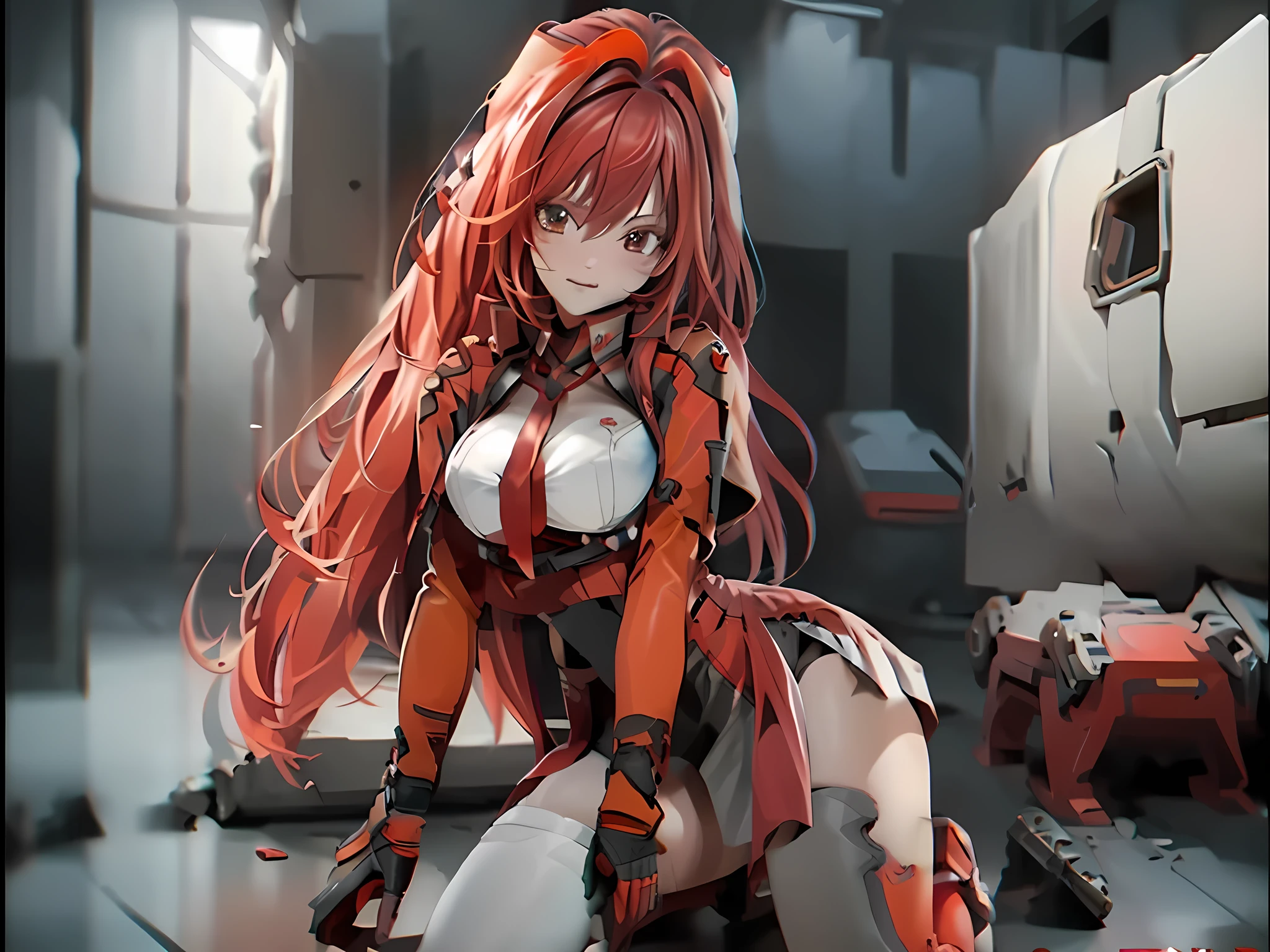 ((Best quality)), ((masterpiece)), (detailed:1.4), 3D, an image of a beautiful cyberpunk female, long burning red hair, burning hair, Red eyes, Black Barret Hat, Red Soldier Shirt, White undercloth, black panty, black skirt, black thick boot, long black kneesock, Grenade belt, Big chest, Big thigh, High thigh black knee sock, full view of girl, battlefield background, black combat boot, red necktie, black glove, White combat suit, black panty, ammo belt, HDR (High Dynamic Range),Ray Tracing,NVIDIA RTX,Super-Resolution,Unreal 5,Subsurface scattering,PBR Texturing,Post-processing,Anisotropic Filtering,Depth-of-field,Maximum clarity and sharpness,Multi-layered textures,Albedo and Specular maps,Surface shading,Accurate simulation of light-material interaction,Perfect proportions,Octane Render,Two-tone lighting,Wide aperture,Low ISO,White balance,Rule of thirds,8K RAW,