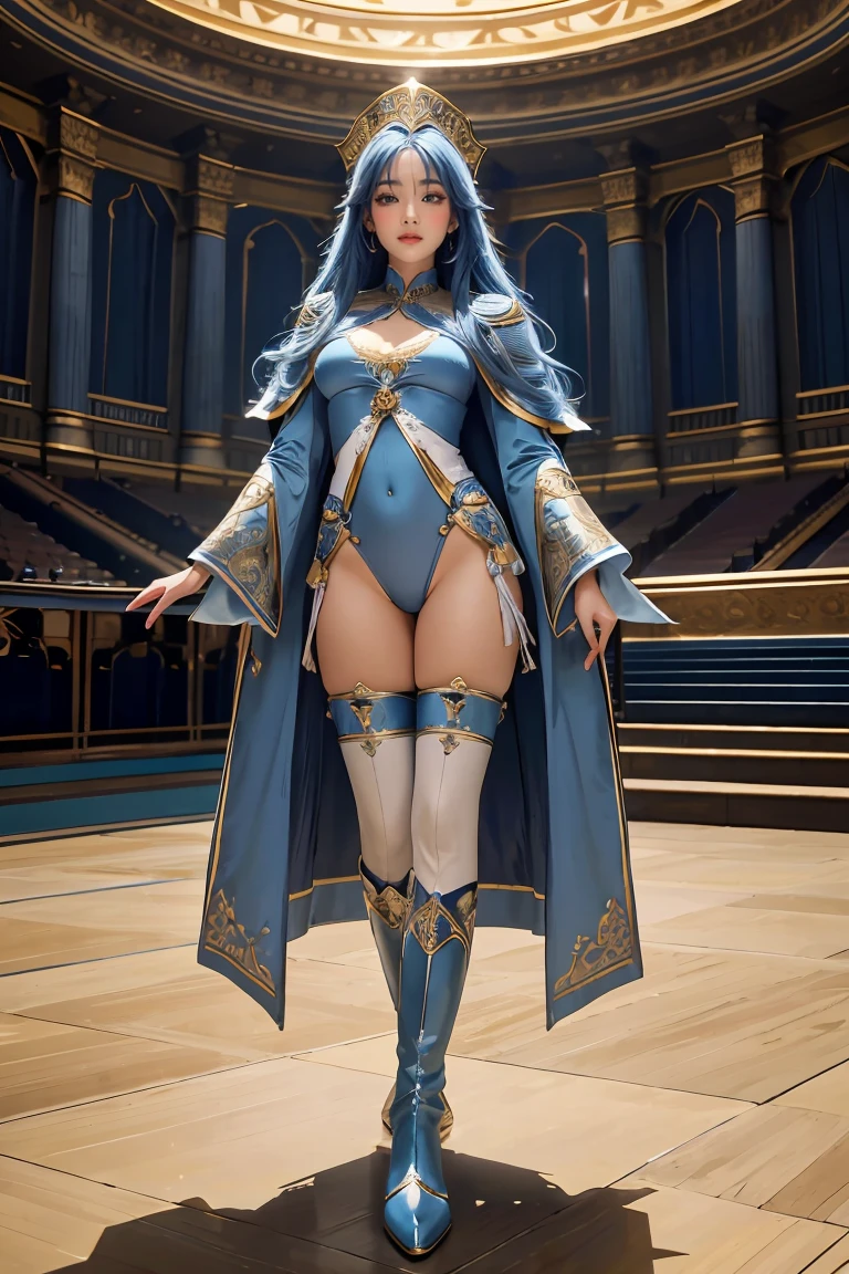 There is a woman in a white dress standing on a snow-covered platform, coxas grossas e lisas, pernas grossas de warframe, pernas grossas e lisas da estrutura de guerra, pele de claridade, pele azul congelante, Succubus em vestido curto apertado, tiro extremamente detalhado da deusa, pele cristalina, Tranding no PXIV, corpo inferior close up, detalhes finos. anime. tentacles