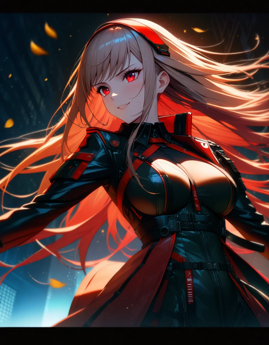 1girl, rapi, Goddess of Victory: Nikke, happy expression, platinum hair, red eyes, long hair, (perfect anime face), (highly detailed anime eyes), (cinematic lighting:1.3), (vibrant colors), (modern anime style), (highly detailed skin texture), (masterpiece quality:1.5), (ultra-detail:1.4), (dramatic lighting and shadows), (detailed background), (soft gradients), (glowing highlights), bikini, subtle smile, (beautiful anime eyes), (dynamic shading), (realistic anime lighting), (glowing accents), (highly detailed hair), (well-balanced contrast), moonlight, night sky, falling leaves, dramatic atmosphere, (well endowed body), well formed breasts, full body shot, soaked, sweatdrop