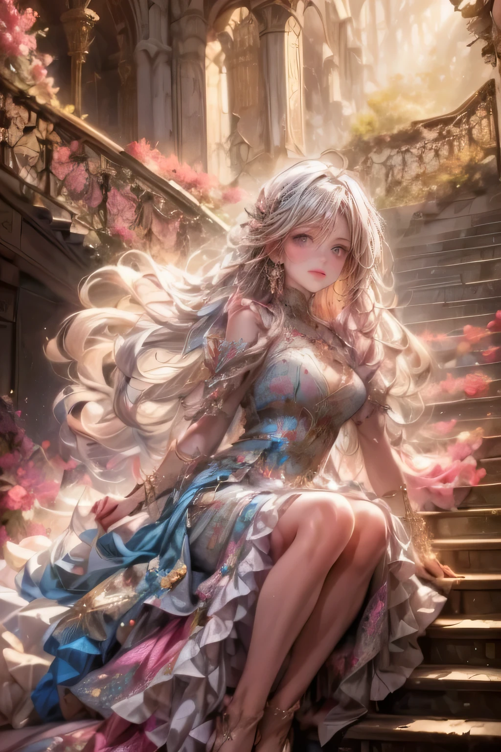 (Hyper-realistic) , (illustratio), (Increase the resolution), (8K), (RAW photos,best qualtiy),(realisticlying,photograph realistic:1.3),best qualtiy,highly detailed,tmasterpiece,Hyper-detailing,( the wallpaper), (详细的脸), 独奏,1girll,Moyou,Realistic, Universe, Lucy was wearing a full dress, hair flower, hair scrunchie, hair adornments, ribbon, Ribbon trim, Lace trim, necklace, jewelry, bangle, Stud earrings, choker necklace,Fantasyart,photographrealistic,动态照明,art stations,poster for,Volumetriclighting,Very detailed faces,4 k'',Award-Awarded,,1girll,in the darkness nigth,deep shading,low tune,Cowboy photos,(formal outfit:1.4),long whitr hair,whaite hair,