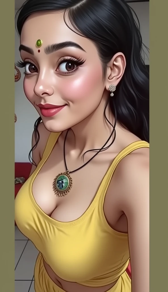 painting of a woman with a yellow top and green stripes, sultry digital painting, art digital painting, in a oil painting style, digtial painting, in style of digital painting, cartoon digital painting, portrait digital art, painted digital art, drawn with photoshop, oil digital painting, airbrush digital oil painting, detailed color portrait, smooth. digital painting, digital art painting