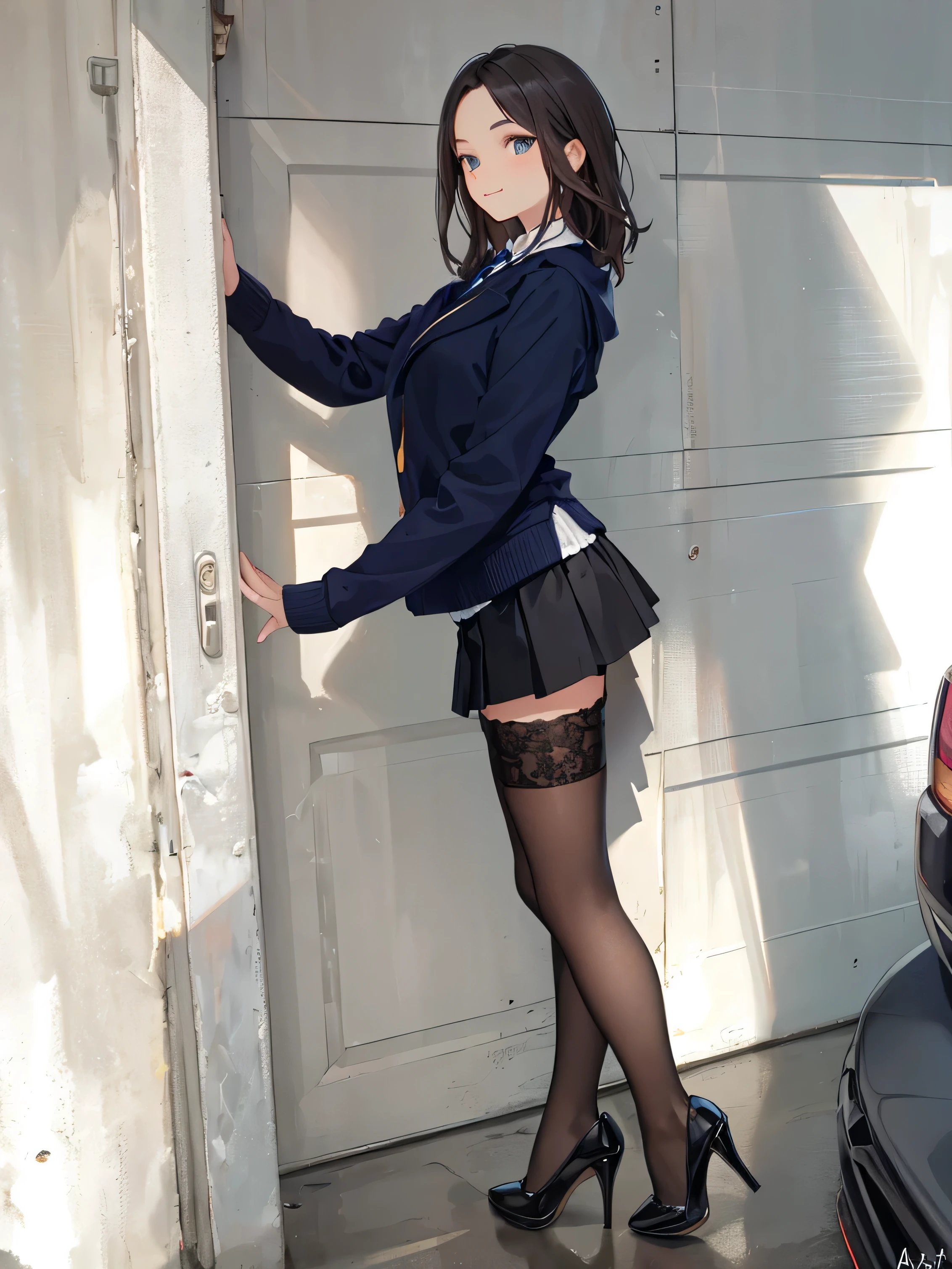 Black skirt。Black cat ear girl。Black stockings royal sister